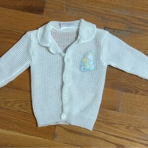 Vintage Teddy Bear Cream Knit Baby Boys Girls Sweater with Embroidery 3-6 6m